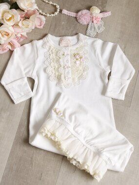 Newborn Daygown Ivory Cotton Baby Couture Portrait Gown NB-3M 8-12lbs